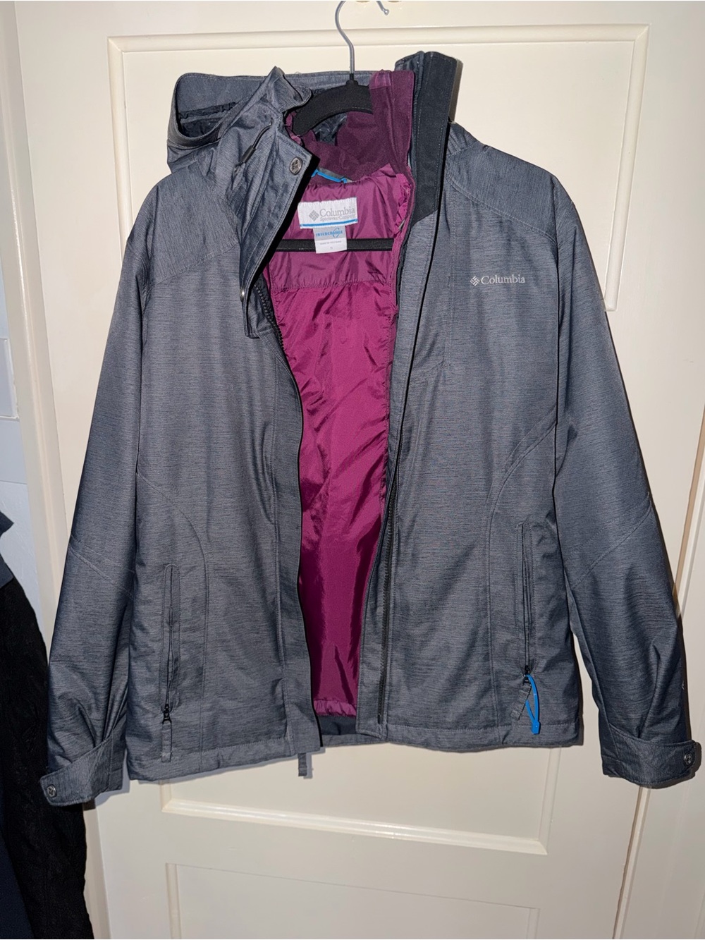 Columbia Women's Gray 3-In-1 Interchange Jacket with Plum Lining (Full sleeve)